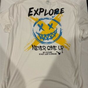 NFINITY White Tee with Blue and Yellow Design